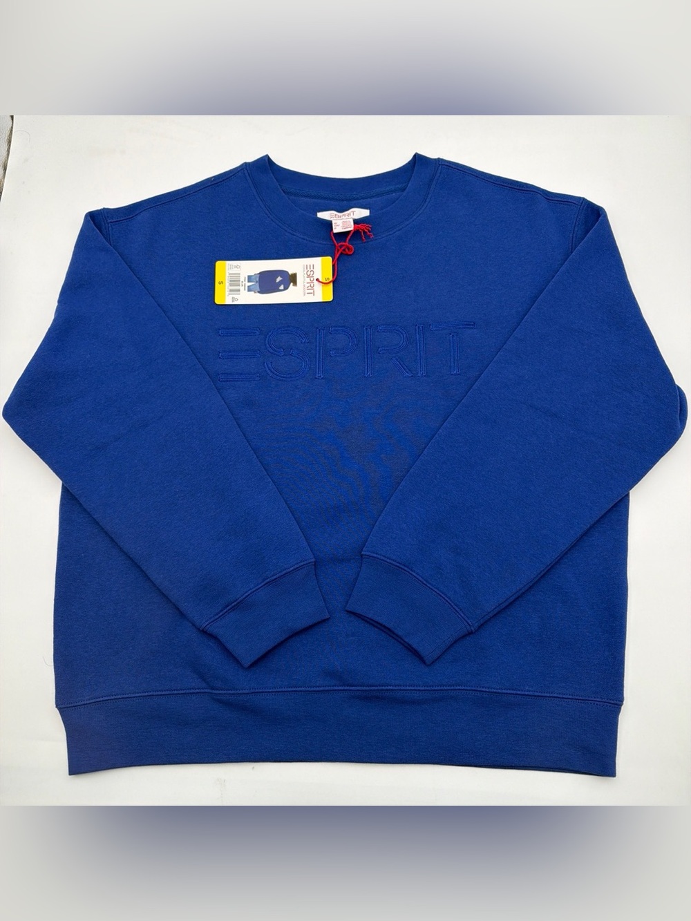 Esprit Logo Fleece Sweatshirt Crewneck Blue Viral 80’s Style Size S NWT